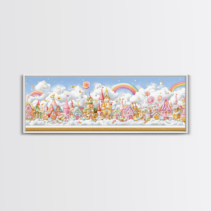 The Upside-Down Candy Kingdom, Embroidered Halloween Art, Extra Wide Wall Art, Canvas Print, Cute Halloween Wall Art