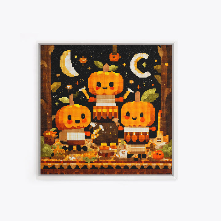 The Pumpkin Music Band, Pixel Halloween Art, Square Wall Art, Canvas Print, Cute Halloween Wall Art, Halloween Kids Decor