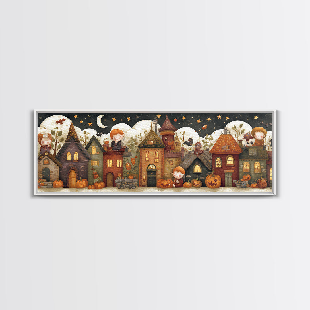 The Trick-Or-Treat Treasure Hunt, Felt Halloween Art, Extra Wide Wall Art, Canvas Print, Cute Halloween Wall Art