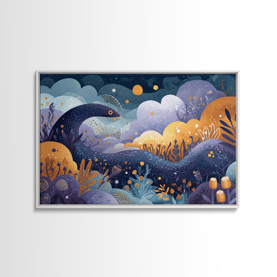 The Crawler Beneath The Floor Of Stars, Watercolor Halloween Art, Landscape Wall Art, Framed Canvas Print, Cute Halloween Wall Art