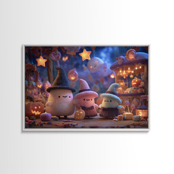 The Magical Costume Workshop, Clay Halloween Art, Landscape Wall Art, Framed Canvas Print, Cute Halloween Wall Art