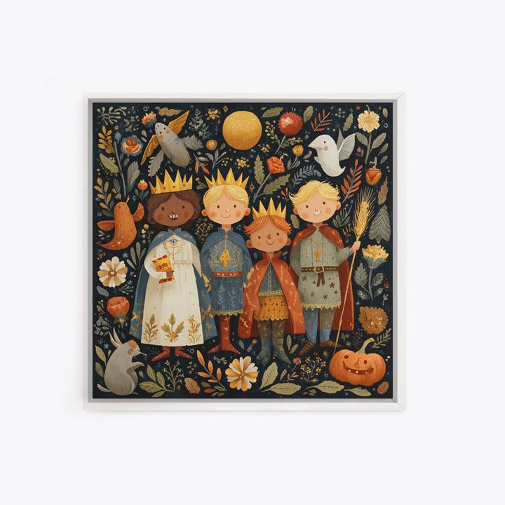 The Costume Parade, Folk Halloween Art, Square Wall Art, Canvas Print, Cute Halloween Wall Art, Halloween Kids Decor