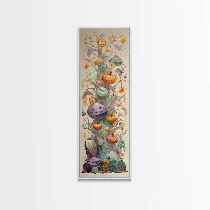 The Children Of The Star Orchard, Watercolor Halloween Art, Tall Narrow Wall Art, Framed Canvas Print, Cute Halloween Wall Art