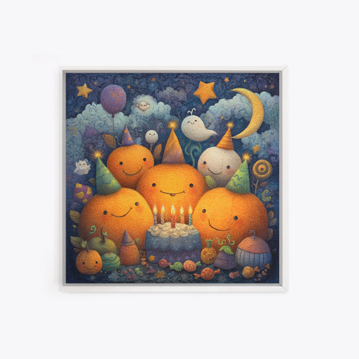 The Great Pumpkin Birthday Party, Pastel Halloween Art, Square Wall Art, Canvas Print, Cute Halloween Wall Art