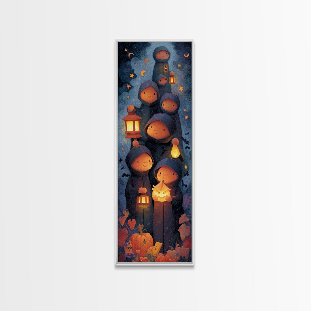 The Innsmouth Lantern Procession, Clay Halloween Art, Tall Narrow Wall Art, Framed Canvas Print, Cute Halloween Wall Art