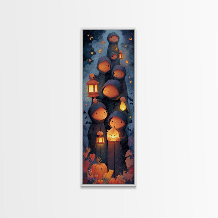 The Innsmouth Lantern Procession, Clay Halloween Art, Tall Narrow Wall Art, Framed Canvas Print, Cute Halloween Wall Art