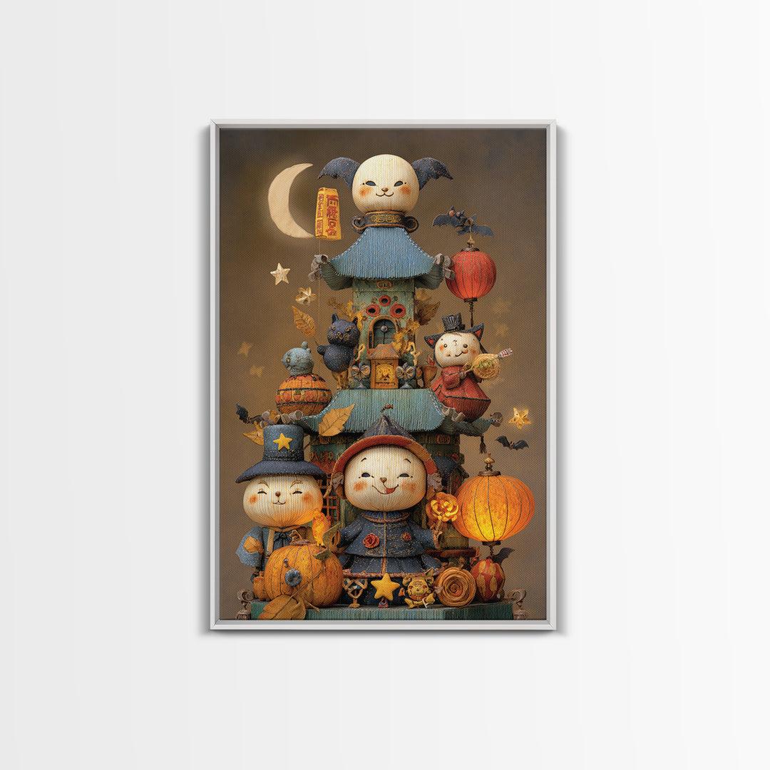 The Festival Of The Little Old Ones, Plush Halloween Art, Vertical Wall Art, Canvas Print, Cute Halloween Wall Art