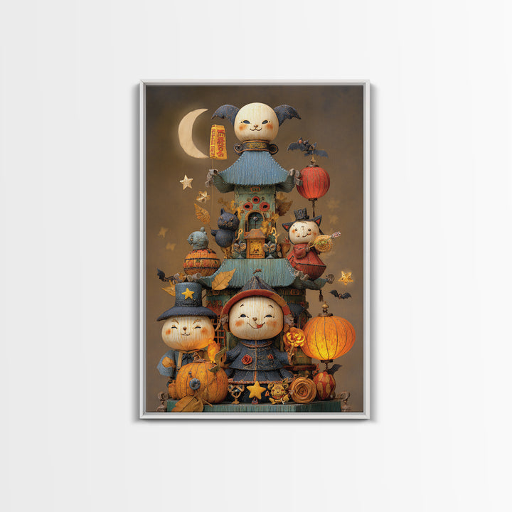 The Festival Of The Little Old Ones, Plush Halloween Art, Vertical Wall Art, Canvas Print, Cute Halloween Wall Art