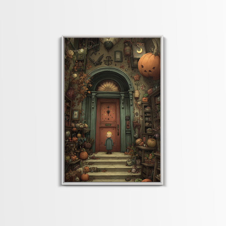 The Thirteenth Door Of Arkham House, Embroidered Halloween Art, Vertical Wall Art, Canvas Print, Cute Halloween Wall Art