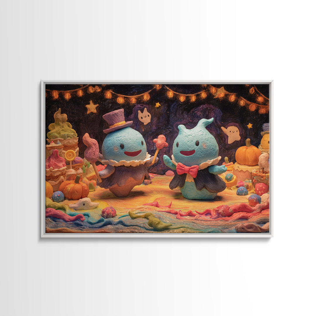 The Ballroom Of Silent Shoggoths, Clay Halloween Art, Landscape Wall Art, Framed Canvas Print, Cute Halloween Wall Art