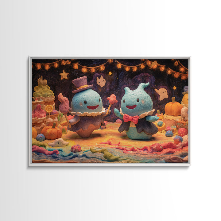 The Ballroom Of Silent Shoggoths, Clay Halloween Art, Landscape Wall Art, Framed Canvas Print, Cute Halloween Wall Art