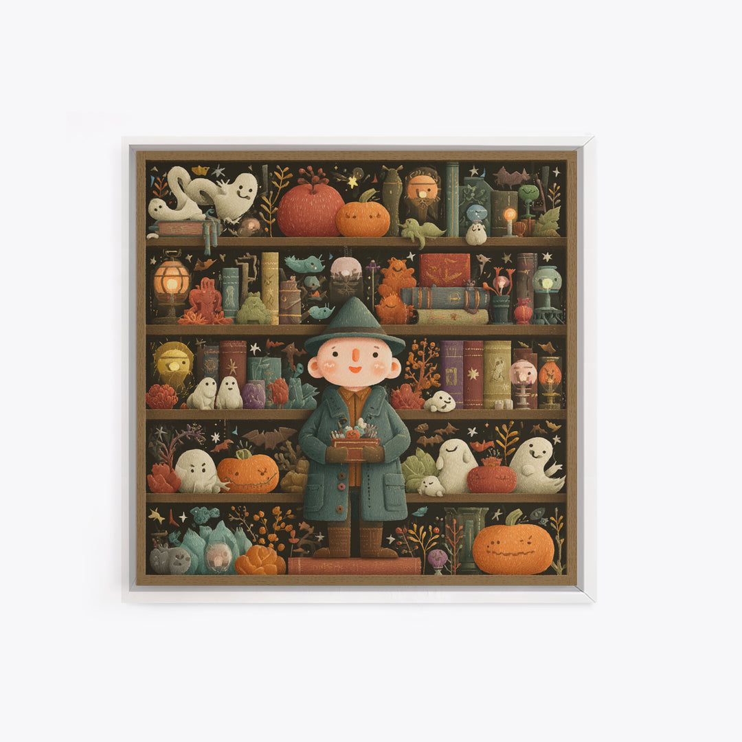 The Archivist Of Dreaming Bones, Embroidered Halloween Art, Square Wall Art, Canvas Print, Cute Halloween Wall Art