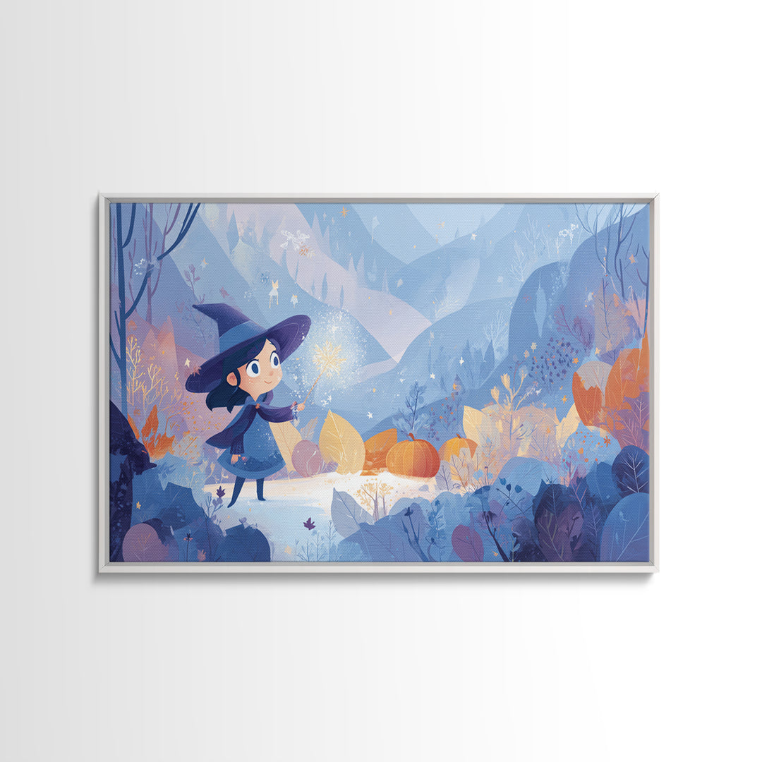 The First Autumn Snowflake, Vector Halloween Art, Landscape Wall Art, Framed Canvas Print, Cute Halloween Wall Art