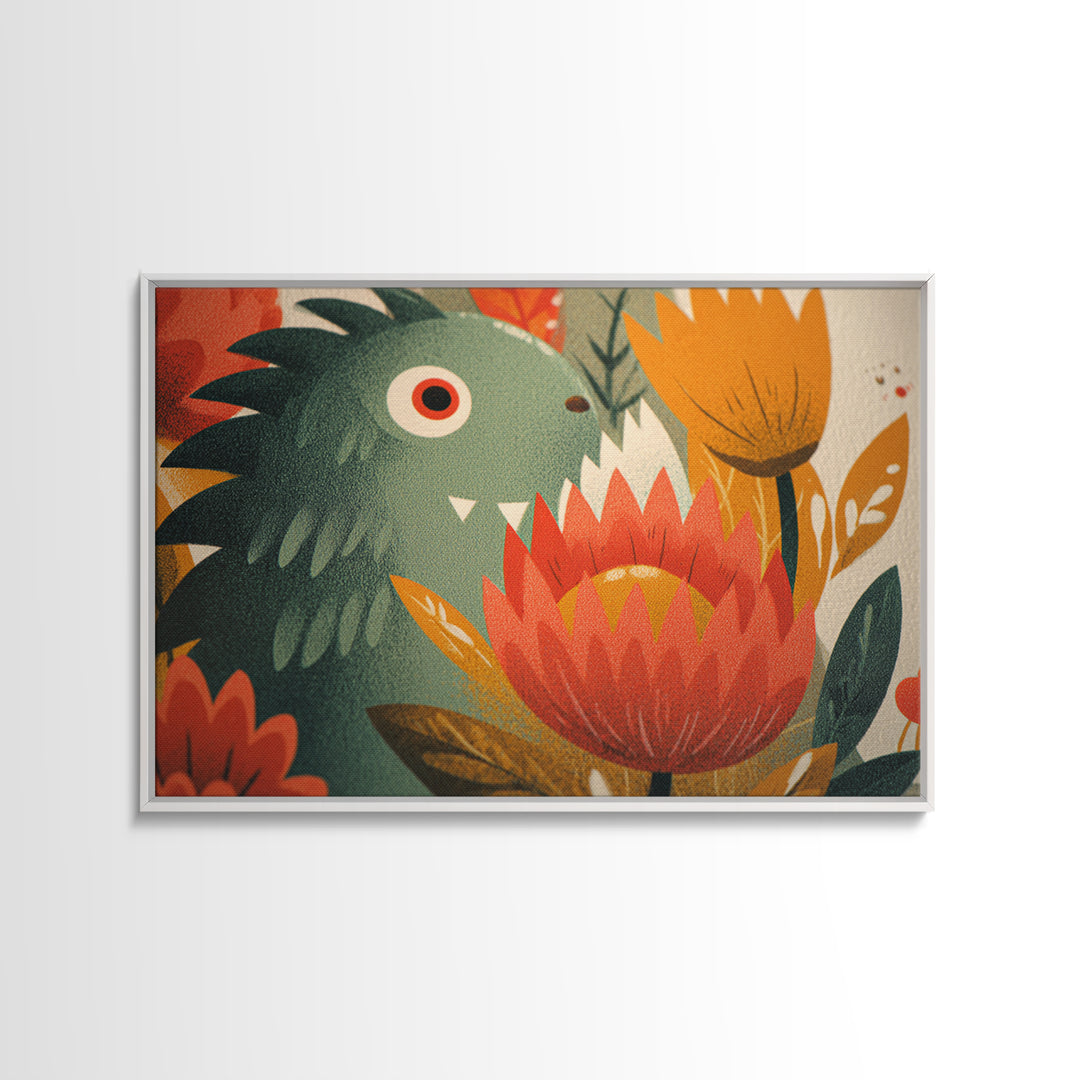 The Monster Flower Shop, Screenprint Halloween Art, Landscape Wall Art, Framed Canvas Print, Cute Halloween Wall Art