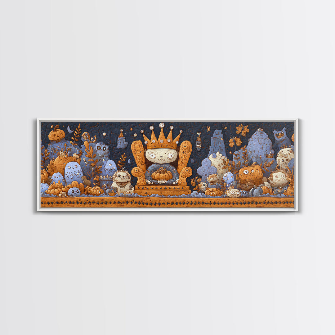 The Watcher In The Coral Throne, Felt Halloween Art, Extra Wide Wall Art, Canvas Print, Cute Halloween Wall Art