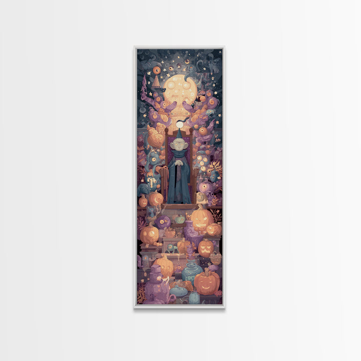 The Dreaming Priest Of The Outer Gate, Vector Halloween Art, Tall Narrow Wall Art, Framed Canvas Print, Cute Halloween Wall Art