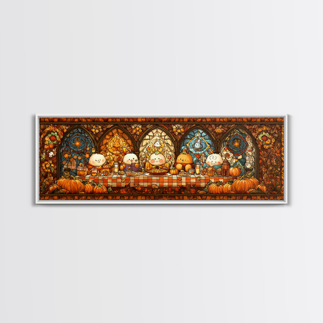 The Candy Corn Picnic, Stained Glass Halloween, Extra Wide Wall Art, Canvas Print, Cute Halloween Wall Art