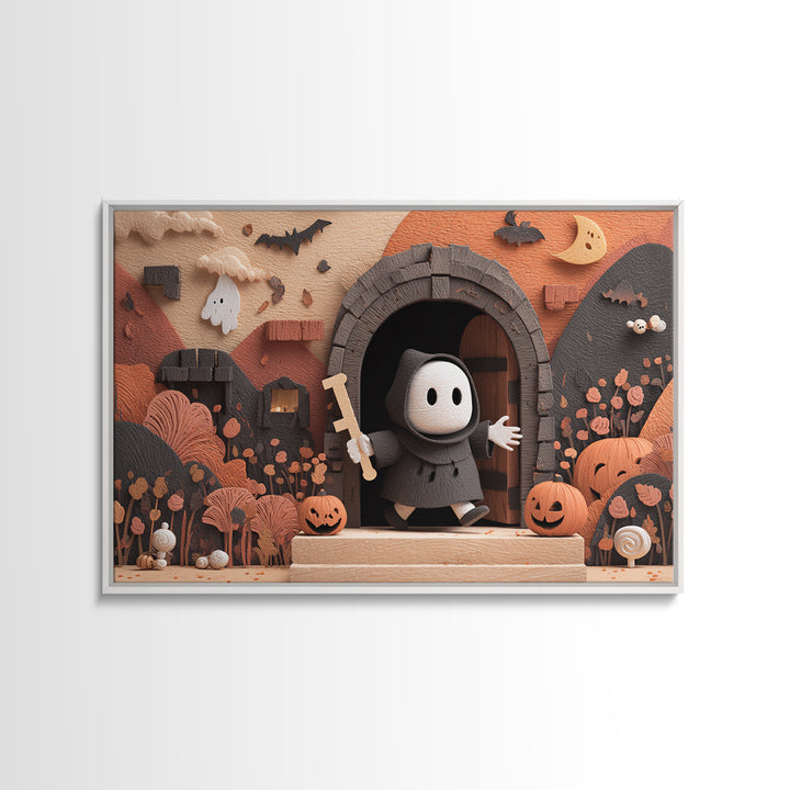 The Keeper Of The Black Reef Key, Vector Halloween Art, Landscape Wall Art, Framed Canvas Print, Cute Halloween Wall Art