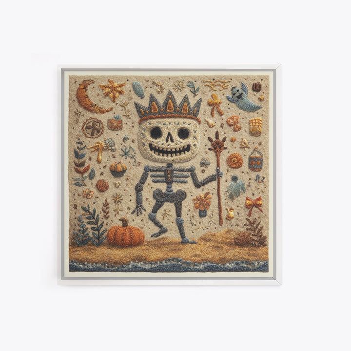 The Salt King Of The Black Shore, Felt Halloween Art, Square Wall Art, Canvas Print, Cute Halloween Wall Art