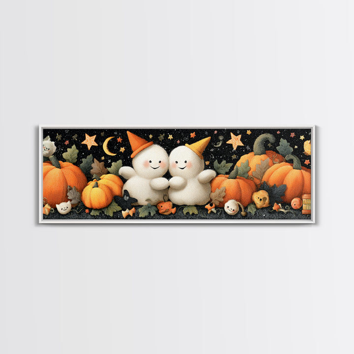 The Halloween Friendship Spell, Plush Halloween Art, Extra Wide Wall Art, Canvas Print, Cute Halloween Wall Art