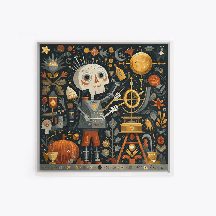 The Astronomer Of The Hollow Sky, Folk Halloween Art, Square Wall Art, Canvas Print, Cute Halloween Wall Art