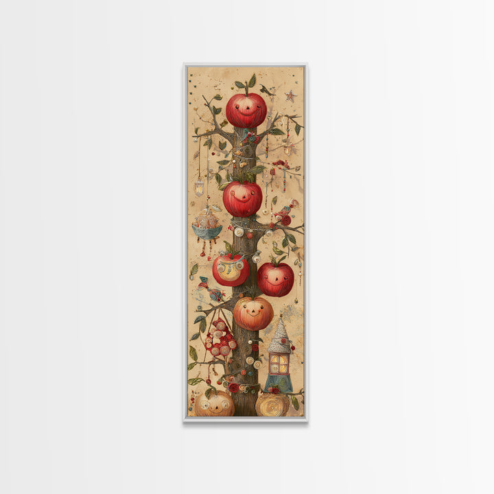 The Enchanted Apple Orchard, Quilled Halloween Art, Tall Narrow Wall Art, Framed Canvas Print, Cute Halloween Wall Art