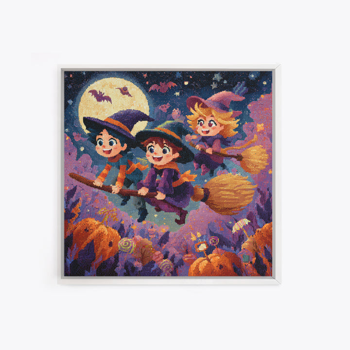 The Candy Comet Adventure, Pixel Halloween Art, Square Wall Art, Canvas Print, Cute Halloween Wall Art