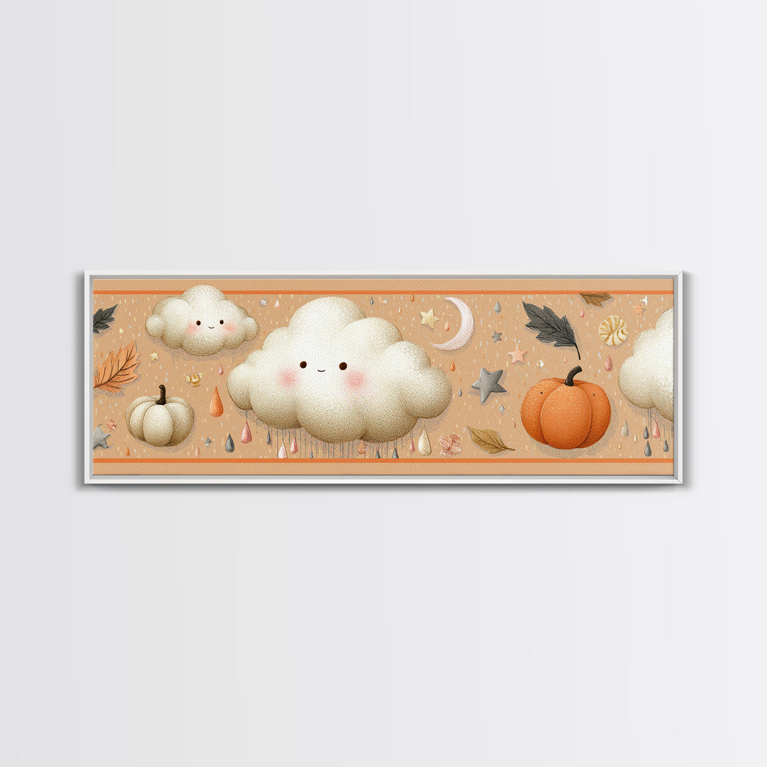 The Cloud Ghost, Hand Sketch Halloween Art, Extra Wide Wall Art, Canvas Print, Cute Halloween Wall Art