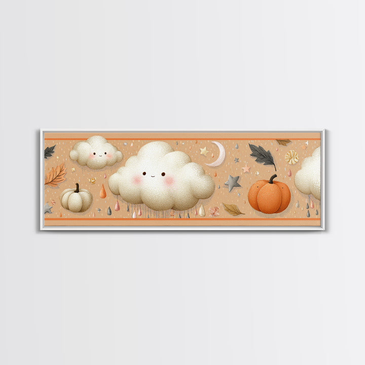 The Cloud Ghost, Hand Sketch Halloween Art, Extra Wide Wall Art, Canvas Print, Cute Halloween Wall Art