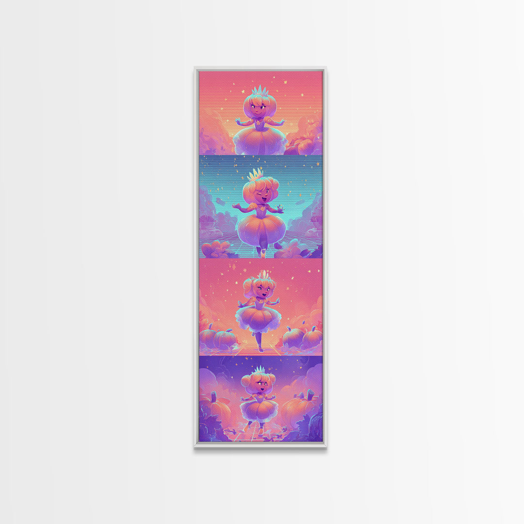 The Pumpkin Princess, Retro Neon Halloween Art, Tall Narrow Wall Art, Canvas Print, Retro Halloween Decor, Neon Wall Art