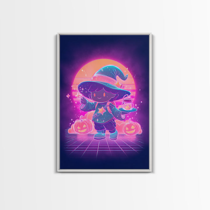 The Little Star Witch, 80s Halloween Wall Art, Vertical Wall Art, Framed Canvas Print, Retro Halloween Decor, Neon Wall Art