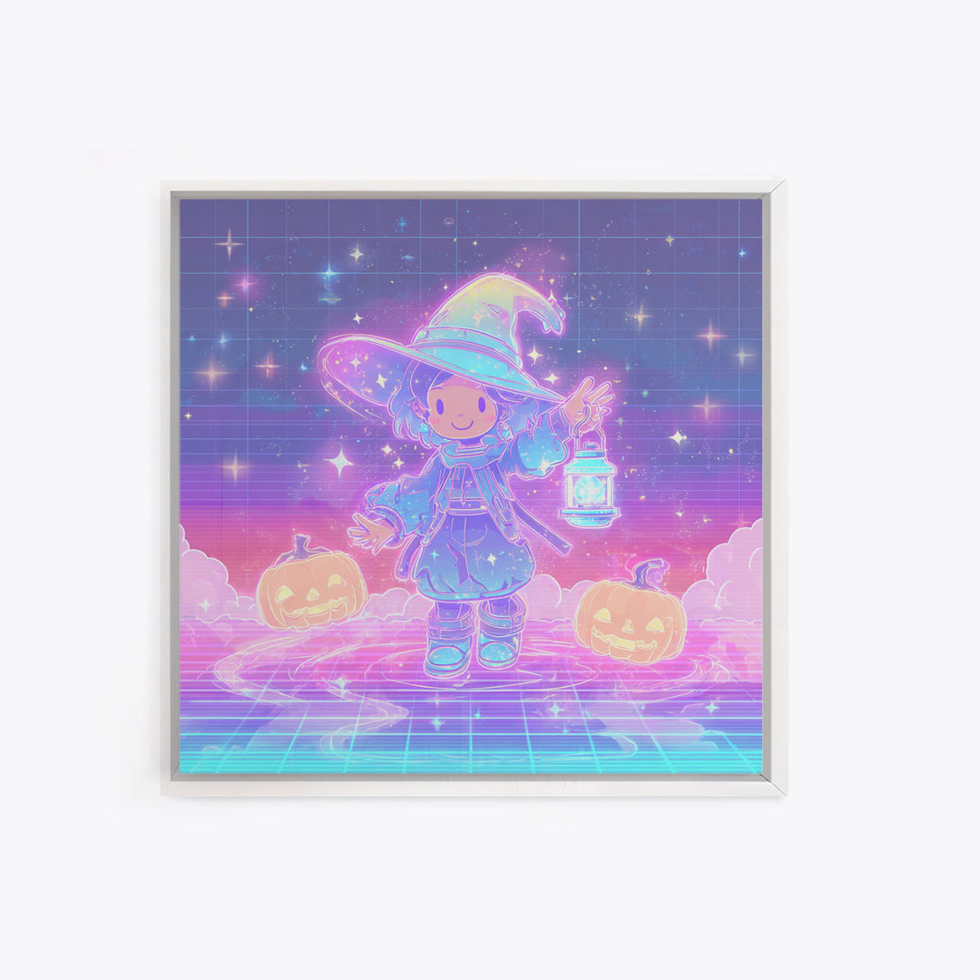 The Little Star Witch, 80s Halloween Wall Art, Square Wall Art, Canvas Print, Retro Halloween Decor, Neon Wall Art, Spooky Wall Decor
