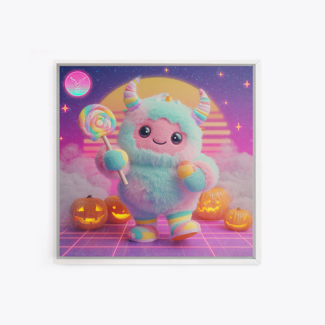 The Rainbow Monster, Synthwave Halloween Art, Square Wall Art, Canvas Print, Retro Halloween Decor, Neon Wall Art, Collectible Wall Decor