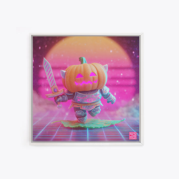 The Pumpkin Knight, Synthwave Halloween Art, Square Wall Art, Canvas Print, Retro Halloween Decor, Neon Wall Art, Spooky Wall Decor