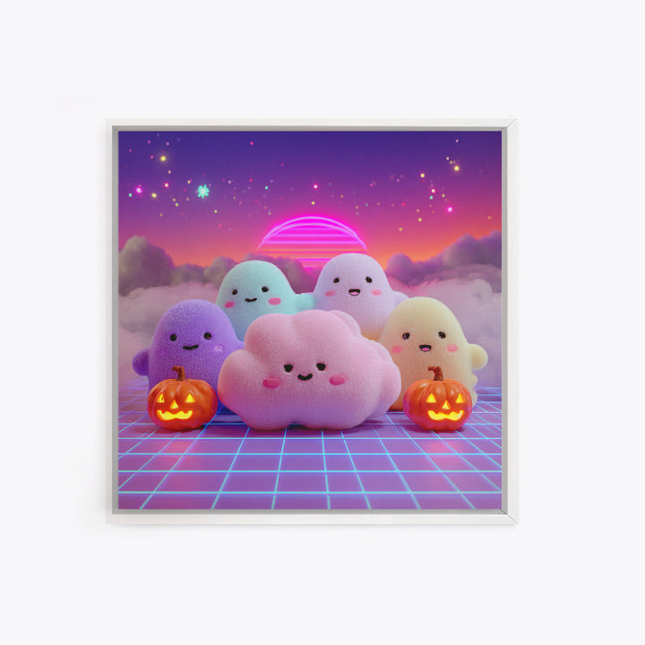 The Cloud Ghost, 80s Halloween Wall Art, Square Wall Art, Canvas Print, Retro Halloween Decor, Neon Wall Art, Collectible Wall Decor