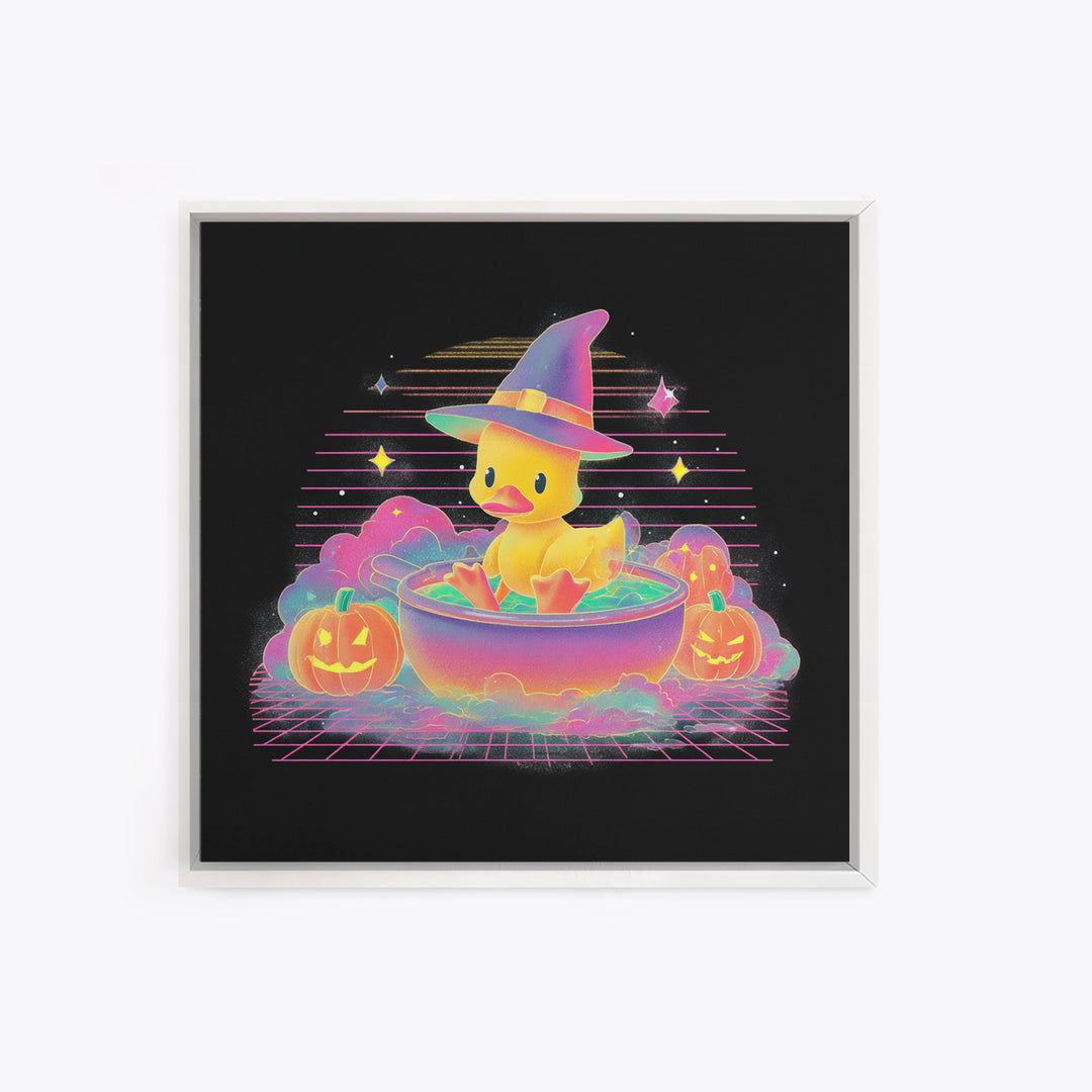 The Duckling Witch, Vaporwave Halloween Decor, Square Wall Art, Canvas Print, Retro Halloween Decor, Neon Wall Art, Dark Fantasy Art