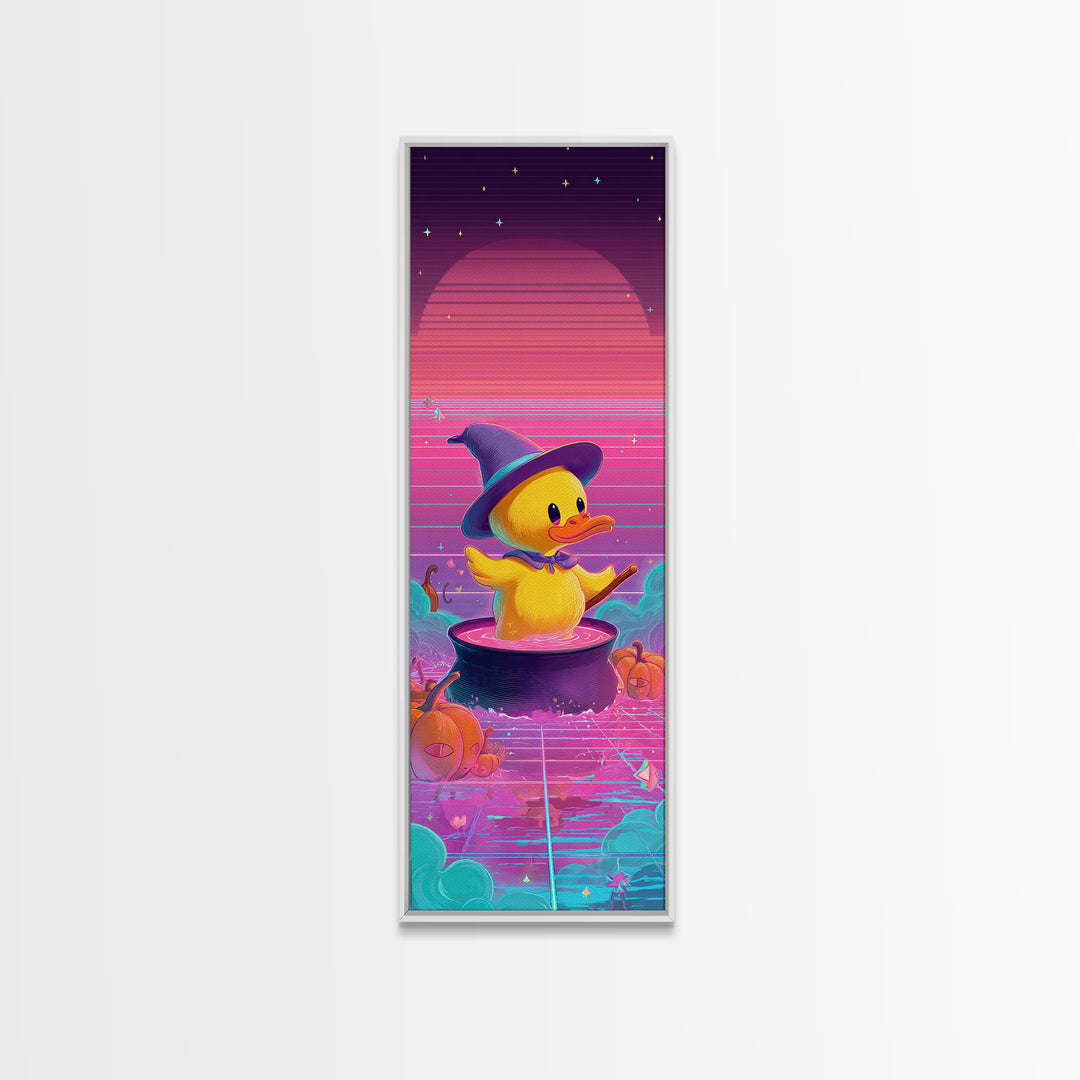 The Duckling Witch, Synthwave Halloween Art, Tall Narrow Wall Art, Canvas Print, Retro Halloween Decor, Neon Wall Art, Halloween Wall Art
