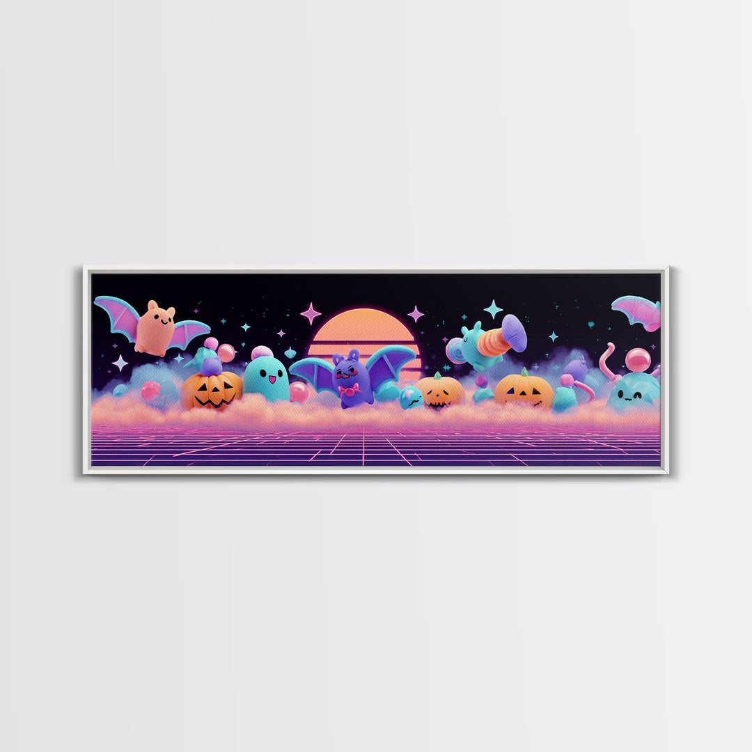 The Bat-Winged Otter, Vaporwave Halloween Decor, Extra Wide Wall Art, Canvas Print, Retro Halloween Decor, Neon Wall Art, Spooky Wall Decor