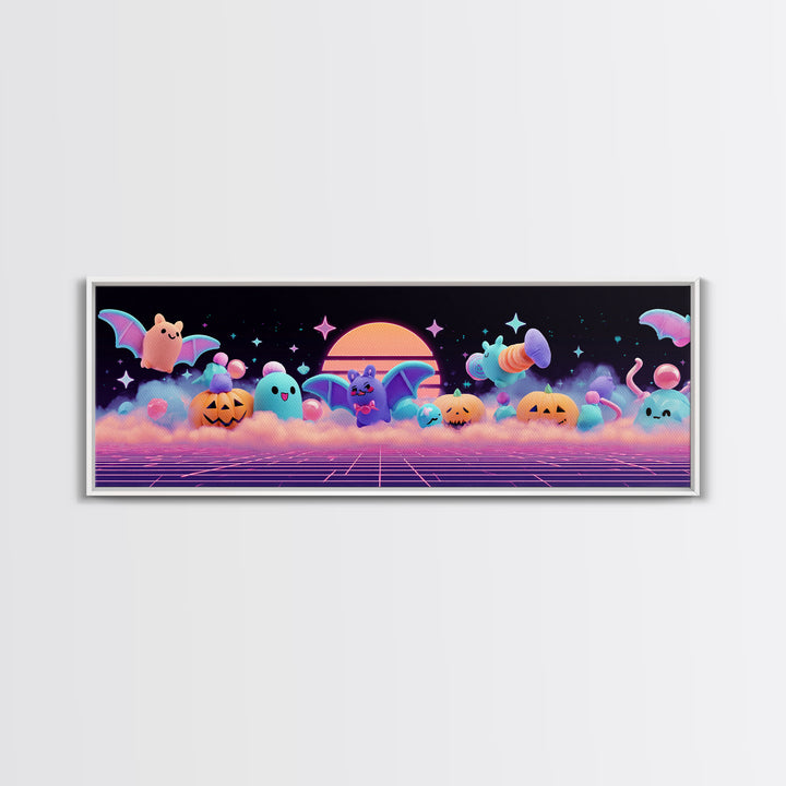 The Bat-Winged Otter, Vaporwave Halloween Decor, Extra Wide Wall Art, Canvas Print, Retro Halloween Decor, Neon Wall Art, Spooky Wall Decor
