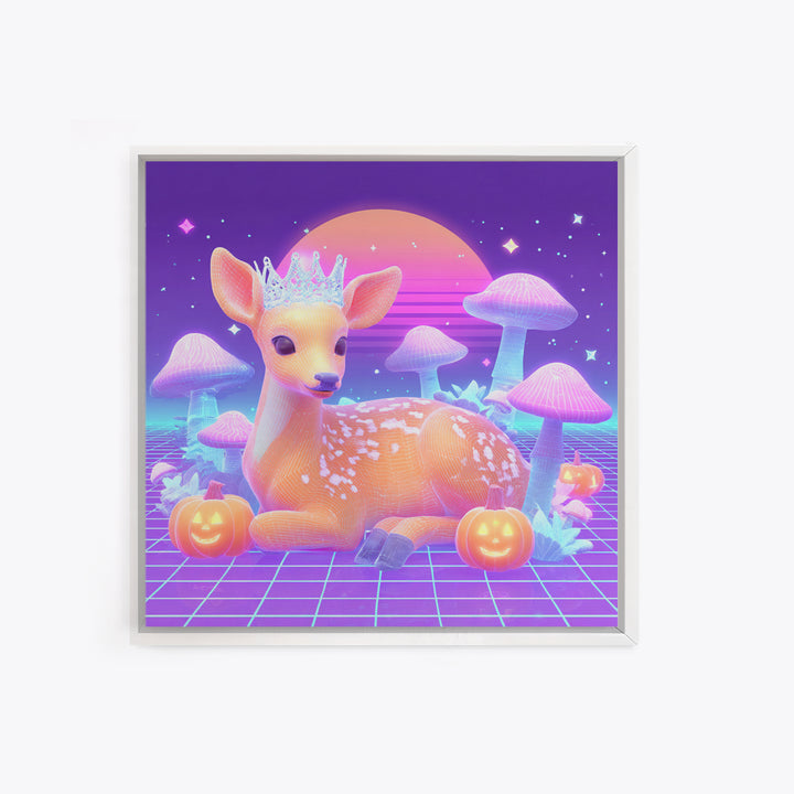 The Moon Princess Deer, 80s Halloween Wall Art, Square Wall Art, Canvas Print, Retro Halloween Decor, Neon Wall Art, Macabre Wall Art