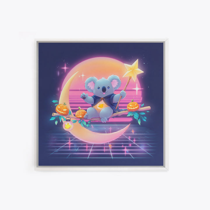 The Koala Wizard, 80s Halloween Wall Art, Square Wall Art, Framed Canvas Print, Retro Halloween Decor, Neon Wall Art, Seasonal Home Decor
