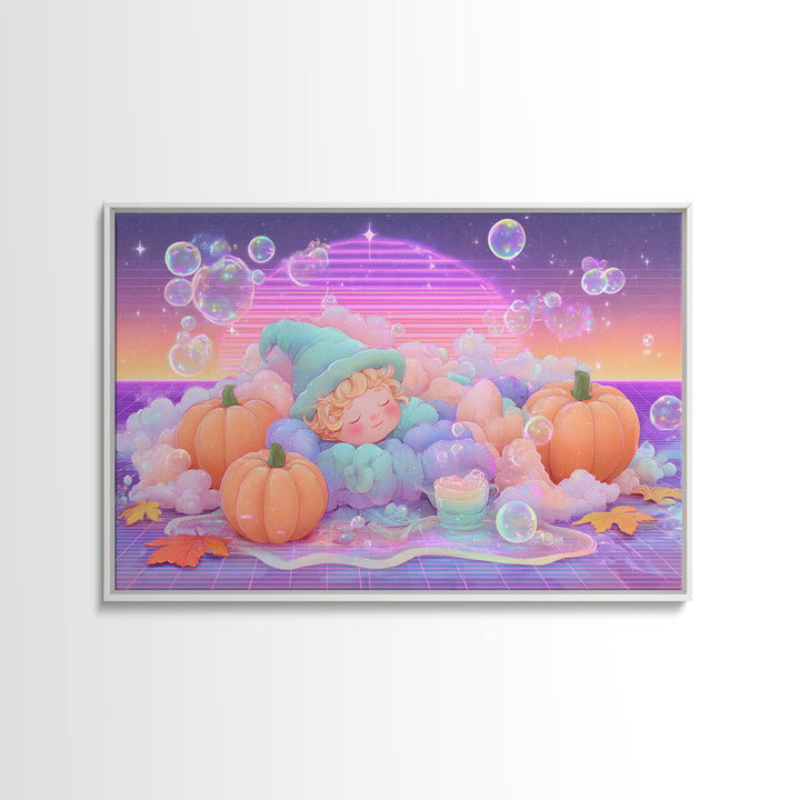 The Bubble Potion Apprentice, Synthwave Halloween Art, Landscape Wall Art, Canvas Print, Retro Halloween Decor, Neon Wall Art
