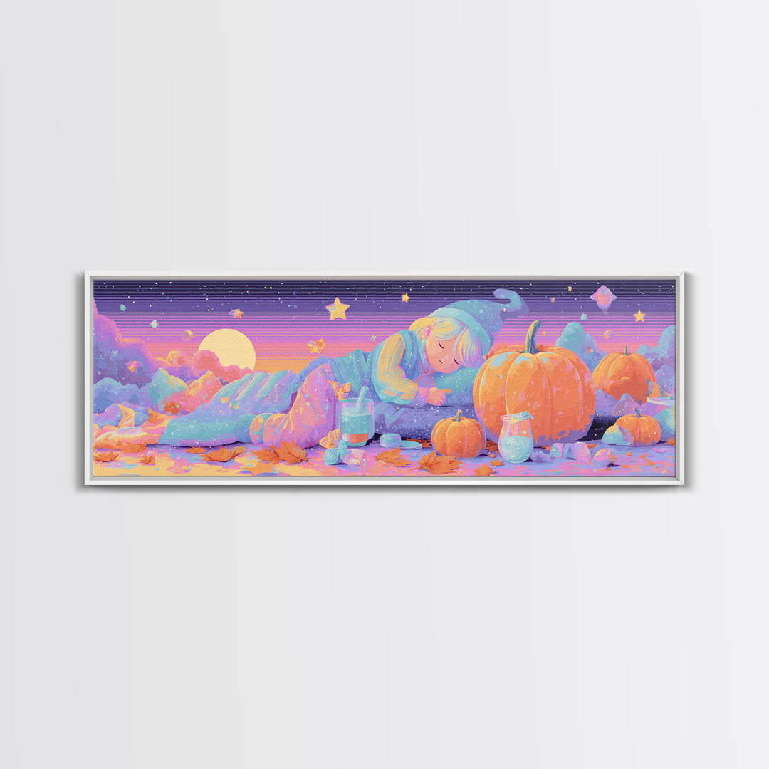 The Bubble Potion Apprentice, Vaporwave Halloween Decor, Extra Wide Wall Art, Framed Canvas Print, Retro Halloween Decor, Neon Wall Art
