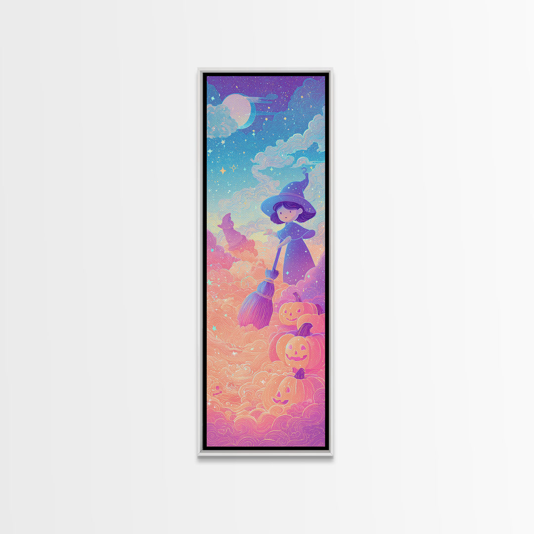 The Stardust Apprentice, Synthwave Halloween Art, Tall Narrow Wall Art, Canvas Print, Retro Halloween Decor, Neon Wall Art