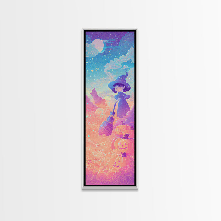 The Stardust Apprentice, Synthwave Halloween Art, Tall Narrow Wall Art, Canvas Print, Retro Halloween Decor, Neon Wall Art