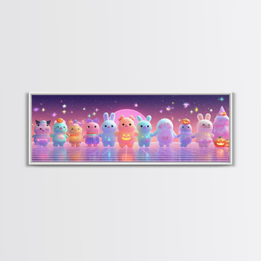 The Costume-Changing Wand, Vaporwave Halloween Decor, Extra Wide Wall Art, Canvas Print, Retro Halloween Decor, Neon Wall Art