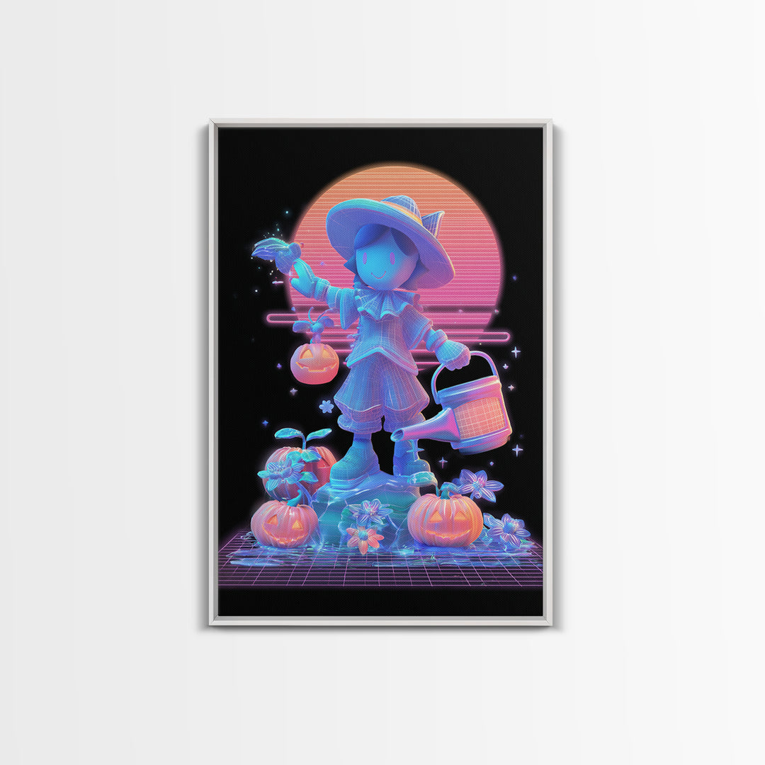 The Moon Garden Witch, Retro Neon Halloween Art, Vertical Wall Art, Canvas Print, Retro Halloween Decor, Neon Wall Art, Seasonal Home Decor