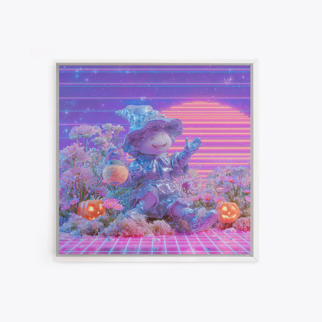 The Moon Garden Witch, Vaporwave Halloween Decor, Square Wall Art, Canvas Print, Retro Halloween Decor, Neon Wall Art, Halloween Wall Art