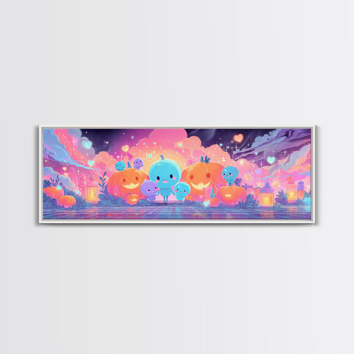 The Halloween Friendship Spell, Retro Neon Halloween Art, Extra Wide Wall Art, Canvas Print, Retro Halloween Decor, Neon Wall Art