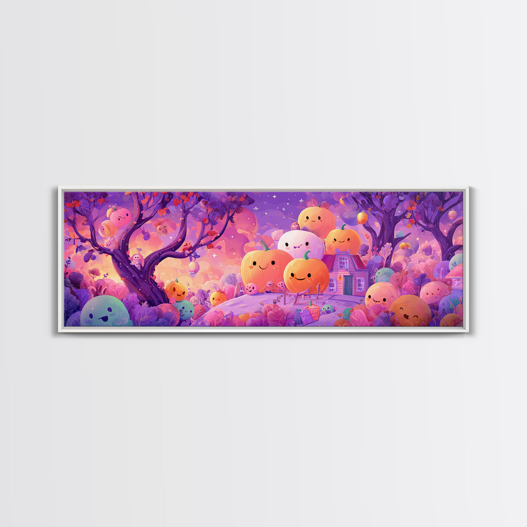 The Pumpkin Patch Playground, 80s Halloween Wall Art, Extra Wide Wall Art, Canvas Print, Retro Halloween Decor, Neon Wall Art
